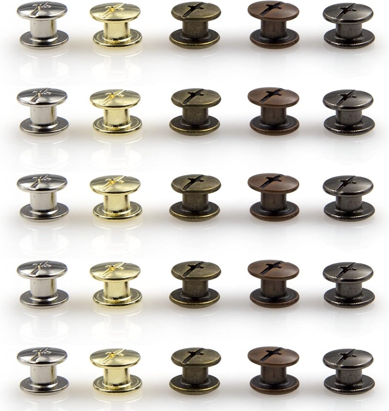 ALLOYPRO 125 Sets Chicago Screws Assorted Kit 5 Color Leather Rivets Screw Rivets Flat Fillister Book Binding Posts Nail Rivet Chicago Bolts for DIY Leather Craft Black Silver Golden Bronze (Colours 5×4mm) - Image 5